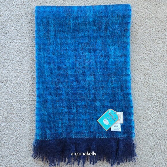 NWT Kid Mohair Scarf Blue Avoca Tweed - Picture 1 of 16
